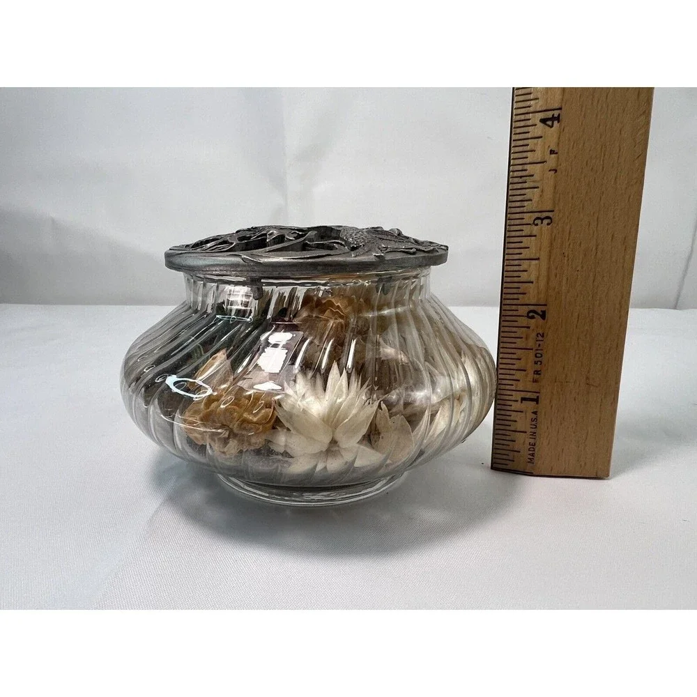 Vintage Rawcliffe Pewter 1989 Decorative‎ Metal Potpourri Dish Birds & Flowers